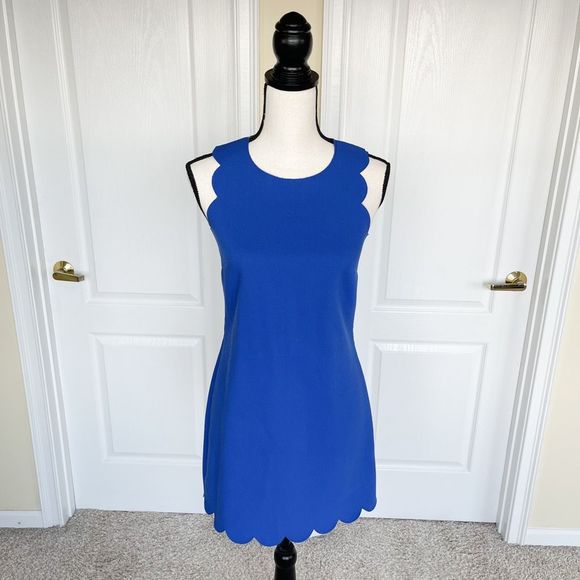 J. Crew 00 Scalloped Sleeve and Hem-Line Royal Blue Knee Length Dress - Picture 1 of 11